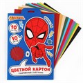 Картон цветной с блёстками, А4, 10 листов, 10 цветов, немелованный, двусторонний, в папке, 250 г/м², Человек-паук 10026328 - фото 16935672
