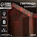 Гирлянда «Бахрома» 4 × 0.6 м, IP44, тёмная нить, 180 LED, свечение красное, 8 режимов, 220 В 187274 - фото 16951592