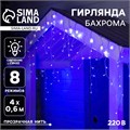 Гирлянда «Бахрома» 4 × 0.6 м, IP44, прозрачная нить, 180 LED, свечение синее, 8 режимов, 220 В 705913 - фото 16952248