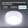 Накладной светодиодный светильник, 105х35 мм, 12 Вт, 1080 Лм, 6500 К, круг. 7015818 - фото 16972834