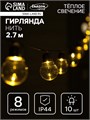 Гирлянда «Нить» 2.7 м с насадками «Лампы», IP44, тёмная нить, 10 LED, свечение тёплое белое, 8 режимов, солнечная батарея 9399595 - фото 16989827