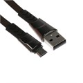 Кабель MicroUSB - USB, 2.4 А, оплётка ткань, плоский, 1 метр, чёрный 9940270 - фото 17050881