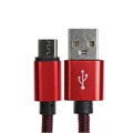 Кабель MicroUSB - USB, 2.1 А, оплётка нейлон, 1 метр, красный 9940277 - фото 17050900