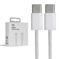 Кабель Type-C - Type-C, 3 А, 60 W, 1 м, передача данных, оплётка ткань, белый 10234104 - фото 17050911