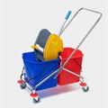 Тележка для уборки с вертикальным отжимом, два ведра по 25 литров, на колёсах, хромированная рама 10701348 - фото 17052590