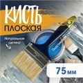 Кисть плоская ТУНДРА, натуральная щетина, пластиковая рукоятка, 3", 75 мм 881519 - фото 17090010