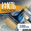 Кисть плоская ТУНДРА, натуральная щетина, пластиковая рукоятка, 4", 100 мм 881520 - фото 17090020