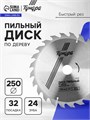 Диск пильный по дереву ТУНДРА, быстрый рез, 250 х 32 мм (кольца на 22,20,16), 24 зуба 1032335 - фото 17091448