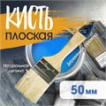 Кисть плоская ТУНДРА, натуральная щетина, деревянная рукоятка, 2", 50 мм 881504 - фото 17092974