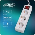 Удлинитель Luazon Lighting, 3 розетки, 7 м, 6 А, 1300 Вт, 3х0.75 мм2, с з/к, с выкл., Б 2791283 - фото 17107942