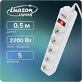 Сетевой фильтр Luazon Lighting, 5 розеток, 0.5 м, 2200 Вт, 3 х 0.75 мм2, 10 A, 220 В, белый 5353564 - фото 17126858