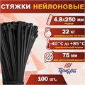 Хомут нейлоновый ТУНДРА krep,  для стяжки, 4.8х250 мм, черный, в упаковке 100 шт. 9380717 - фото 17150450