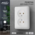 Розетка двухместная Luazon Lighting "Орион", 10 А, скрытая, без з/к, белая 9919845 - фото 17165900