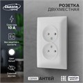 Розетка двухместная Luazon Lighting "Антей", 10 А, скрытая, без з/к, белая 9925773 - фото 17166052