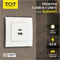 Розетка с USB-A + USB-C разъёмами, 2.1 A, 5В, TOT Elegant, скрытая, белая 10439631 - фото 17180284