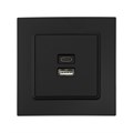 Розетка с USB-A + USB-C разъёмами, 2.1 A, 5В, TOT Elegant, скрытая, черная 10439634 - фото 17180301