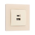 Розетка с USB-A + USB-C разъёмами, 2.1 A, 5В, TOT Matte Glass, скрытая, стекло, бежевая 10439694 - фото 17180530