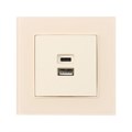 Розетка с USB-A + USB-C разъёмами, 2.1 A, 5В, TOT Matte Glass, скрытая, стекло, бежевая 10439694 - фото 17180531