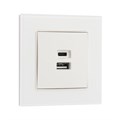 Розетка с USB-A + USB-C разъёмами, 2.1 A, 5В, TOT Glossy Glass, скрытая, стекло, белая 10439741 - фото 17180700
