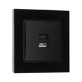 Розетка с USB-A + USB-C разъёмами, 2.1 A, 5В, TOT Glossy Glass, скрытая, стекло, черная 10439743 - фото 17180710